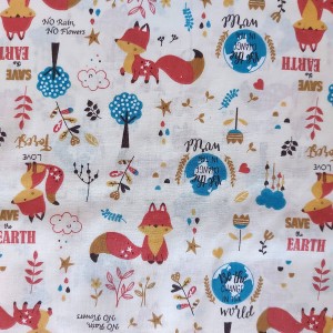 Printed Cotton Fabric Little Foxes - Width 160 cm